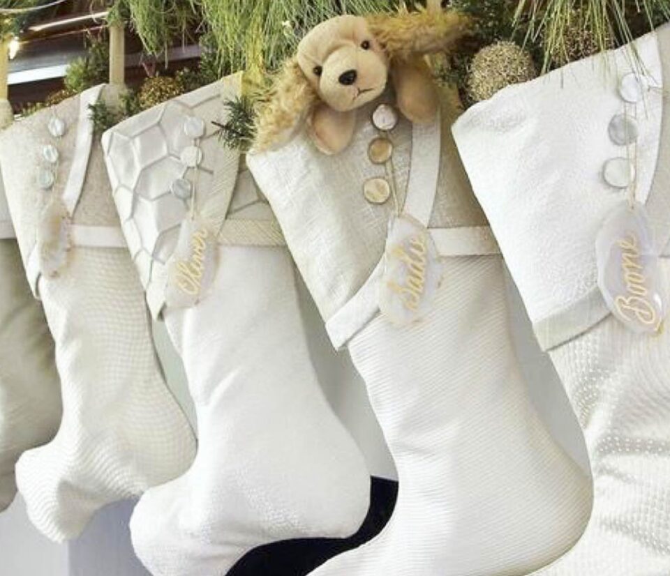 Luxury Christmas stockings by fireplace